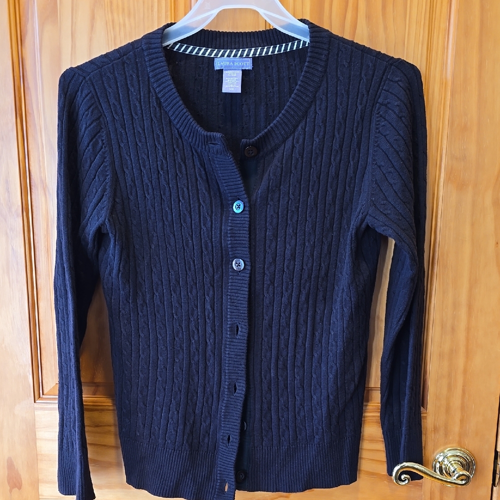 Laura Scott Black Cable Knit Cardigan